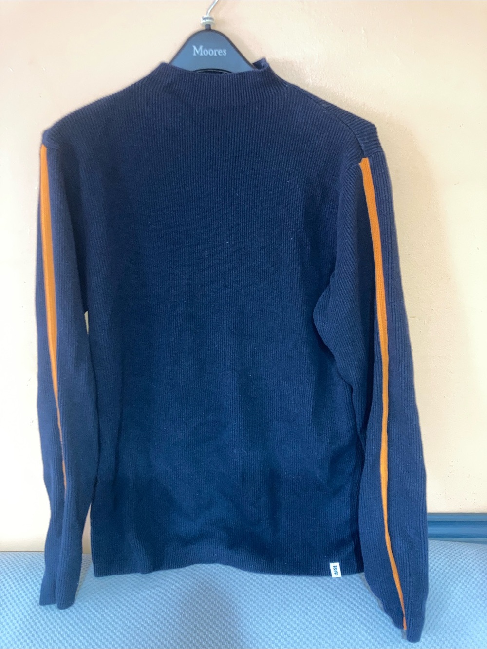 Jack & Jones Navy Crewneck Sweater with Orange Sleeve Stripes